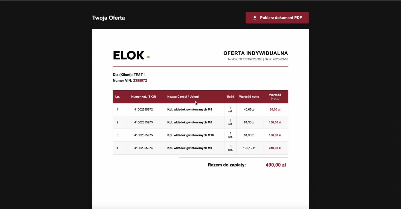Oferta dla klienta z logo